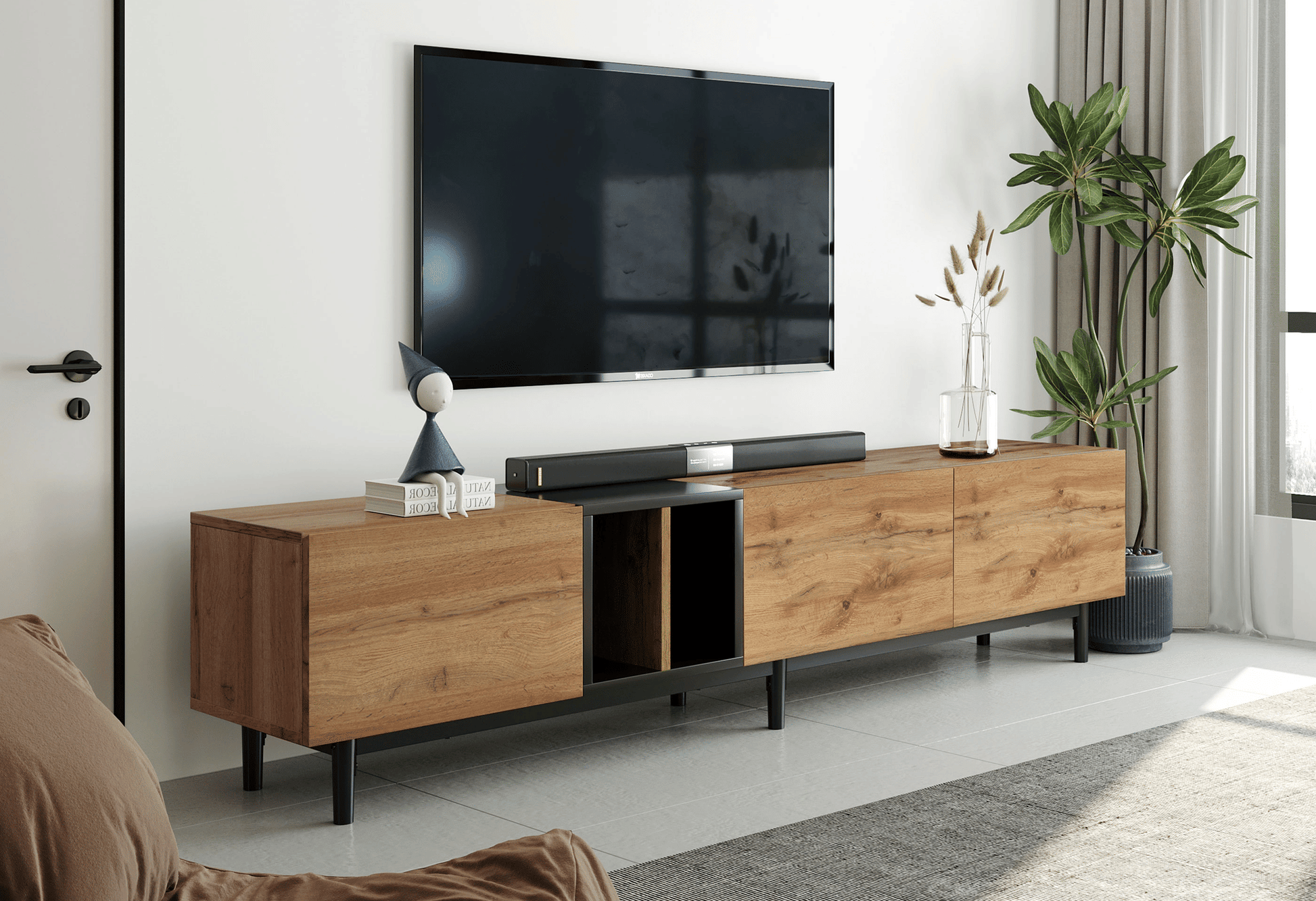 Modern TV Stand for 80'' TV with 3 Doors, Media Console Table, Entertainment Center with Large Storage Cabinet for Living Room, Bedroom - Love All Things Home