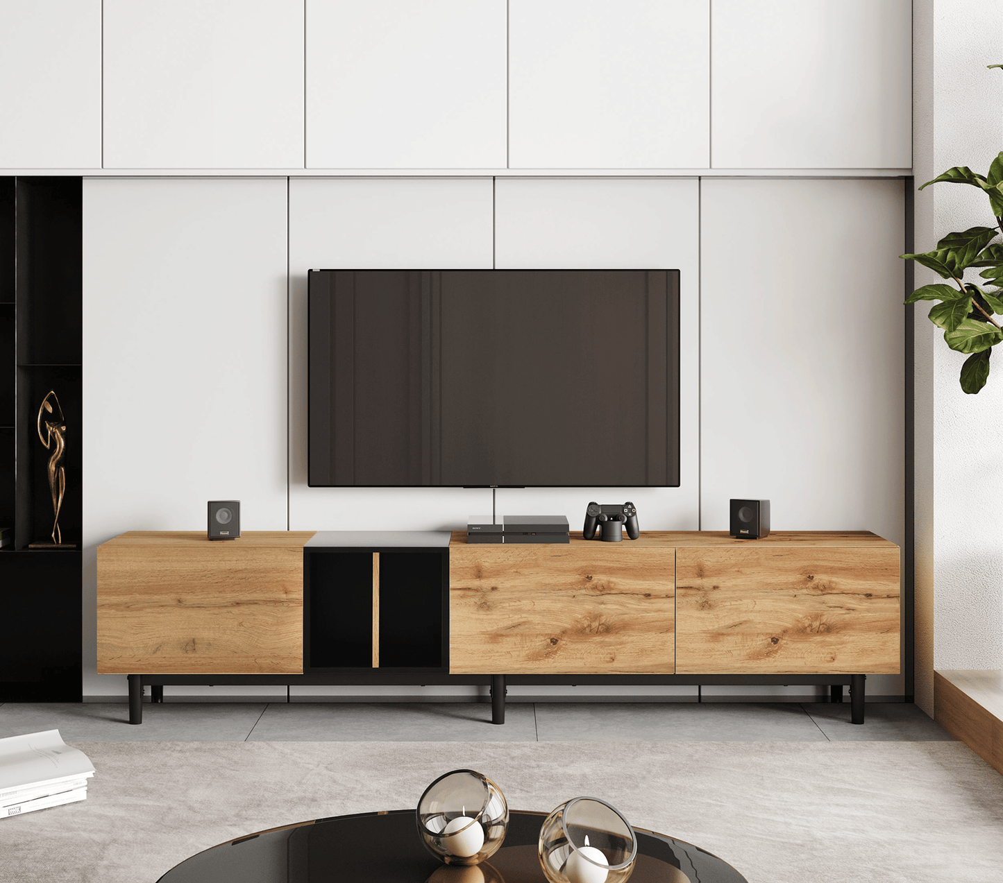 Modern TV Stand for 80'' TV with 3 Doors, Media Console Table, Entertainment Center with Large Storage Cabinet for Living Room, Bedroom - Love All Things Home