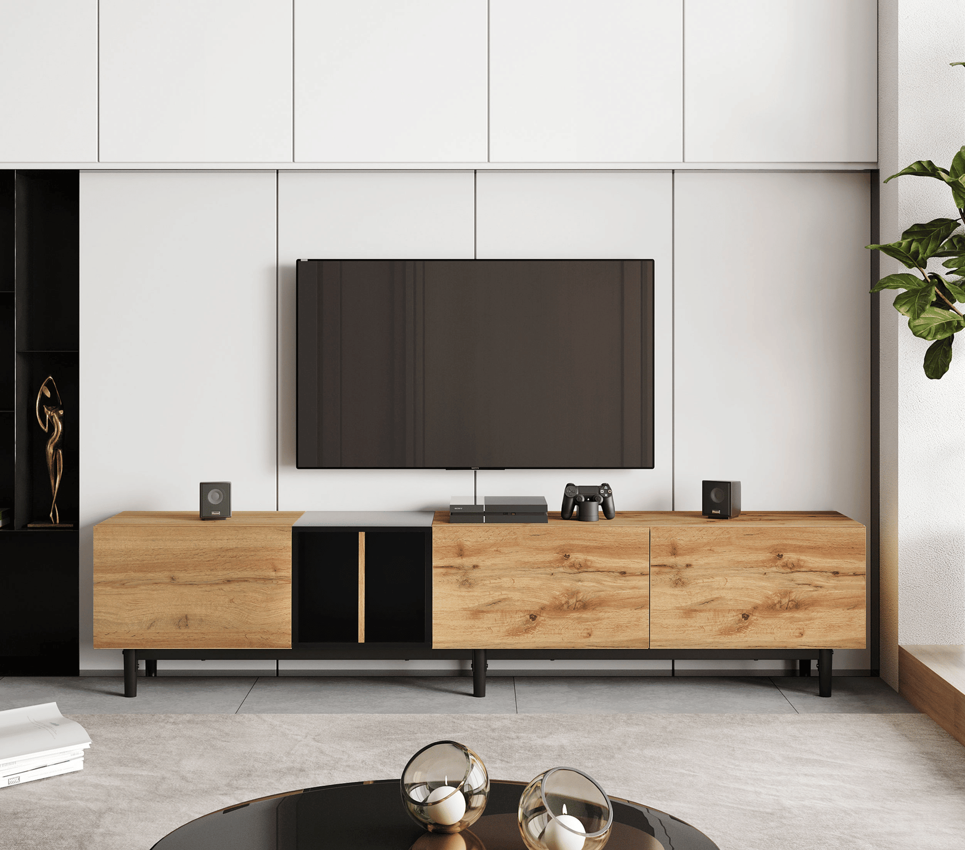 Modern TV Stand for 80'' TV with 3 Doors, Media Console Table, Entertainment Center with Large Storage Cabinet for Living Room, Bedroom - Love All Things Home