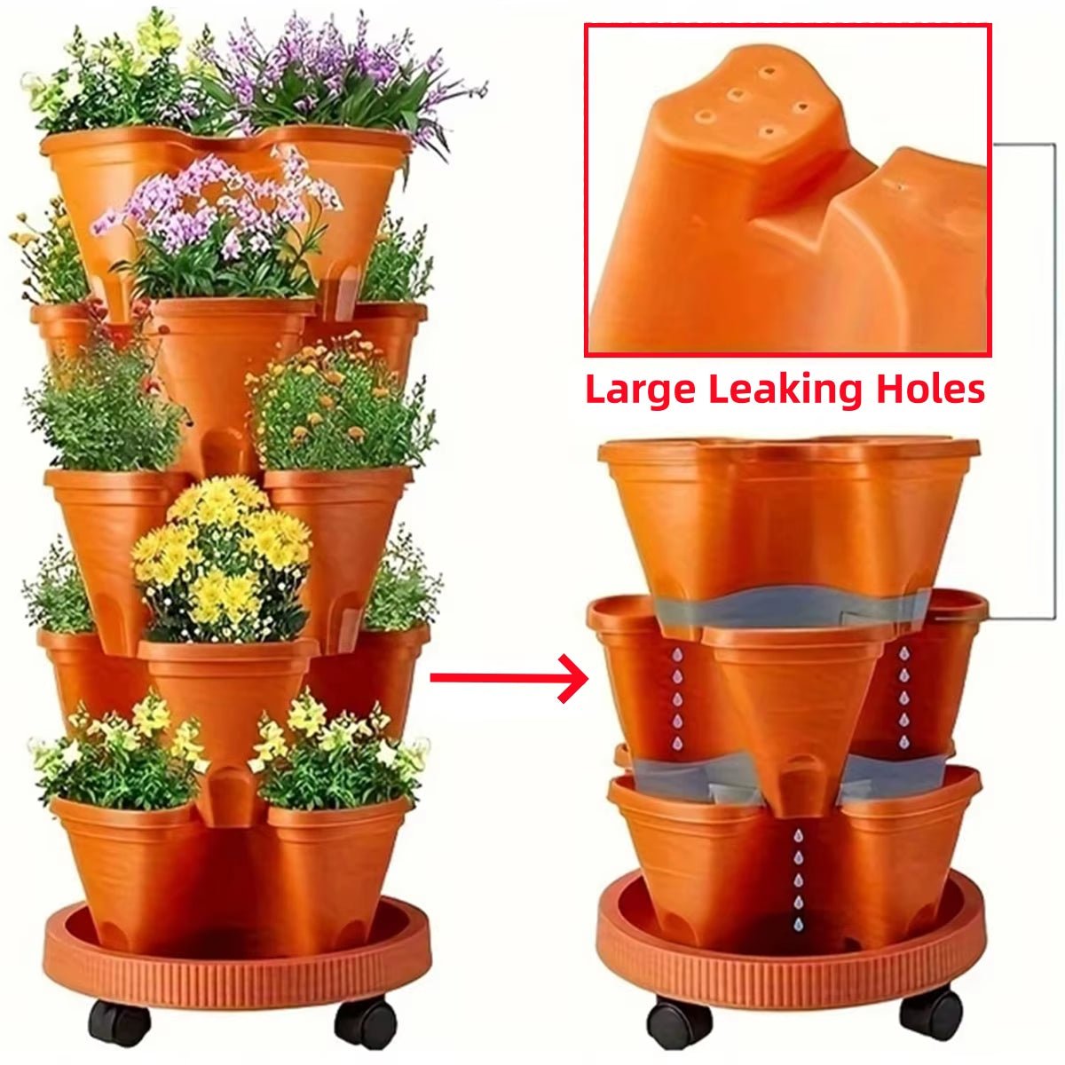 Multi - Color Stackable Flower Pot Movable 3 - Petal 4 - Petal Strawberry Herbs Vertical Pot Three - Dimensional Planting Container 2Pcs - Love All Things Home