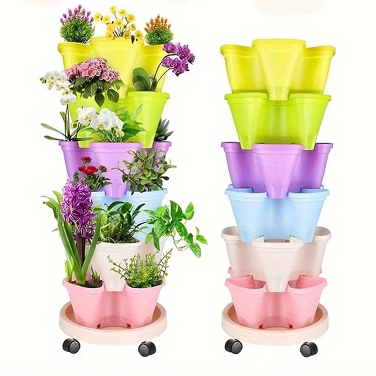 Multi - Color Stackable Flower Pot Movable 3 - Petal 4 - Petal Strawberry Herbs Vertical Pot Three - Dimensional Planting Container 2Pcs - Love All Things Home