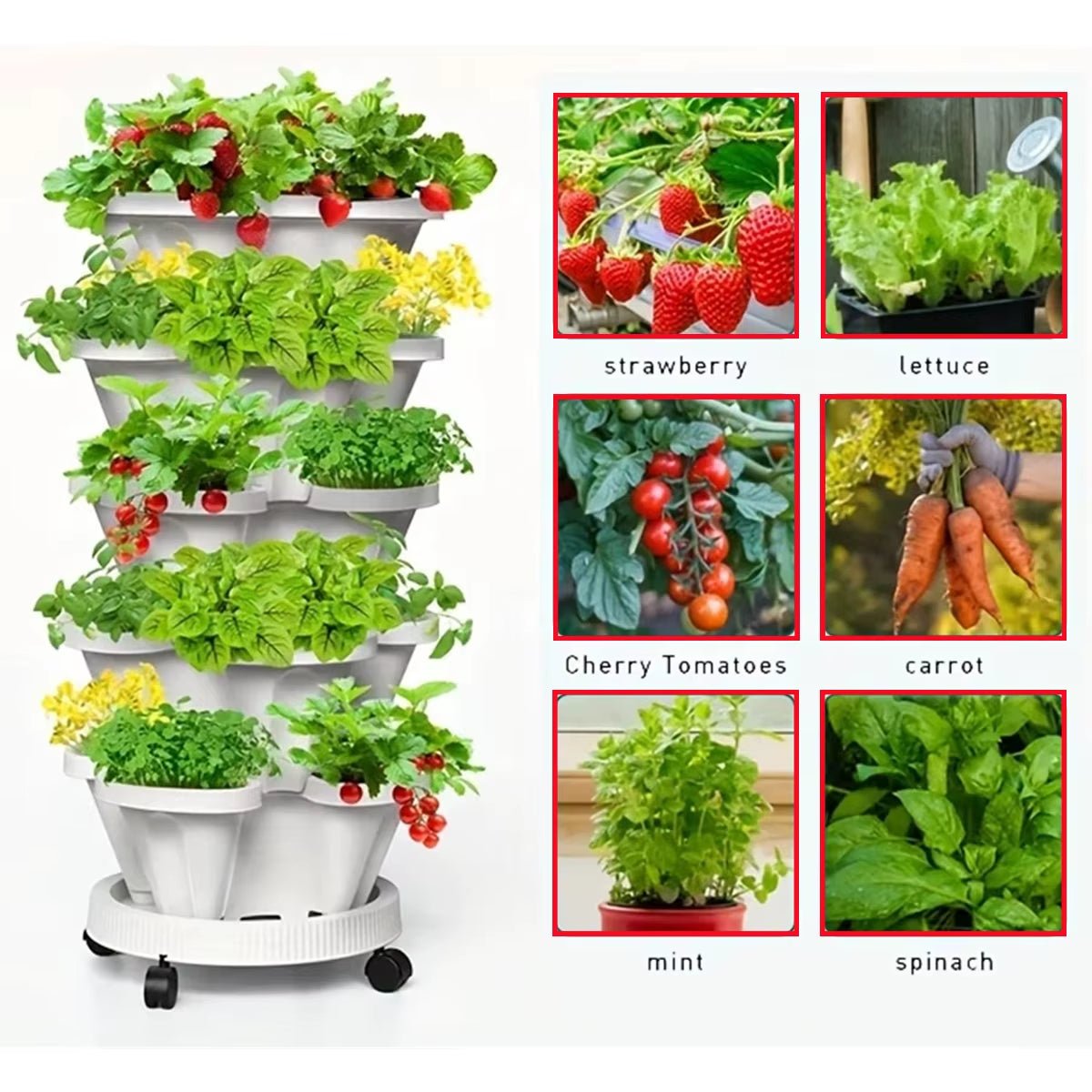 Multi - Color Stackable Flower Pot Movable 3 - Petal 4 - Petal Strawberry Herbs Vertical Pot Three - Dimensional Planting Container 2Pcs - Love All Things Home