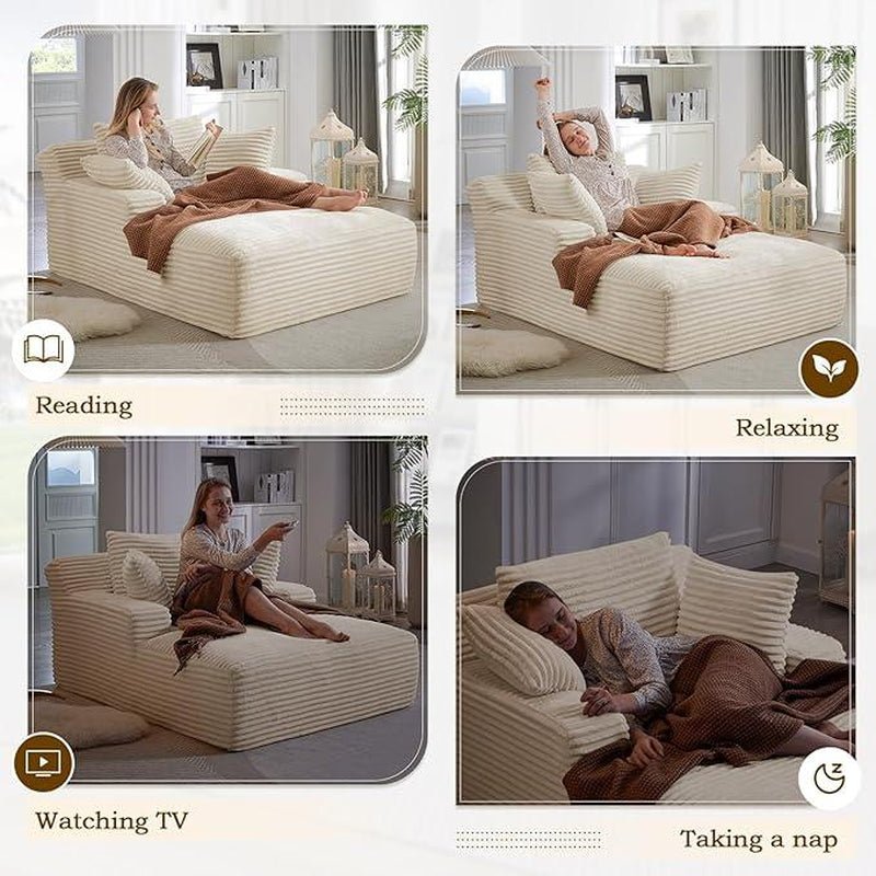 Niccae Frameless Lounge Chair Recliner Bed Upholstered Sofa Luxury Plush Corduroy Chair Bed for Living Room Modern Style No Assembly Required - Love All Things Home