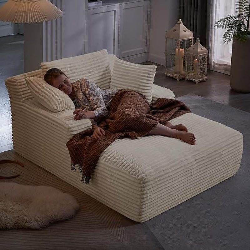 Niccae Frameless Lounge Chair Recliner Bed Upholstered Sofa Luxury Plush Corduroy Chair Bed for Living Room Modern Style No Assembly Required - Love All Things Home