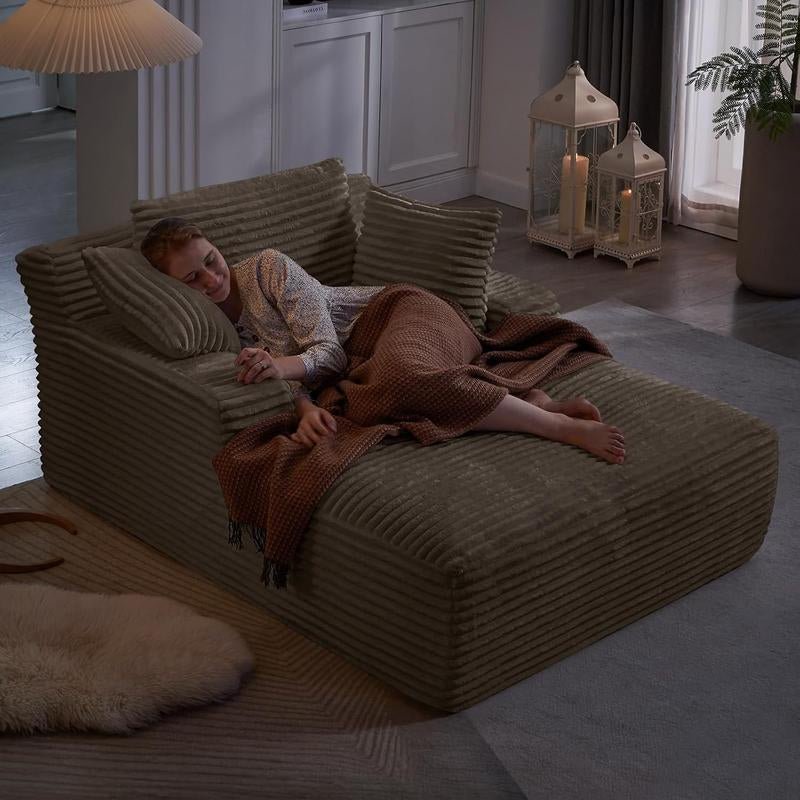 Niccae Frameless Lounge Chair Recliner Bed Upholstered Sofa Luxury Plush Corduroy Chair Bed for Living Room Modern Style No Assembly Required - Love All Things Home