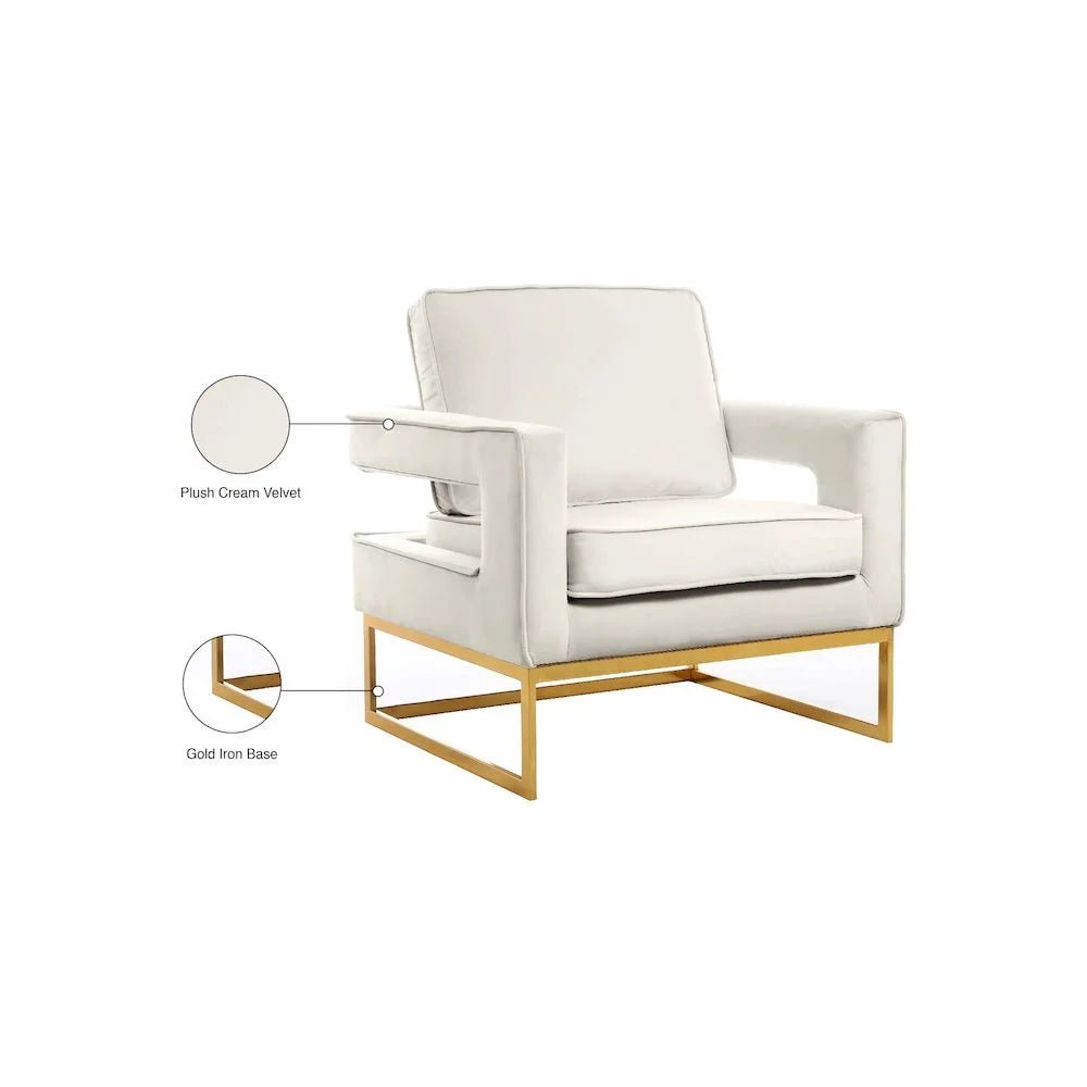 Noah Cream Velvet Accent Chair with Gold Iron Base - Love All Things Home