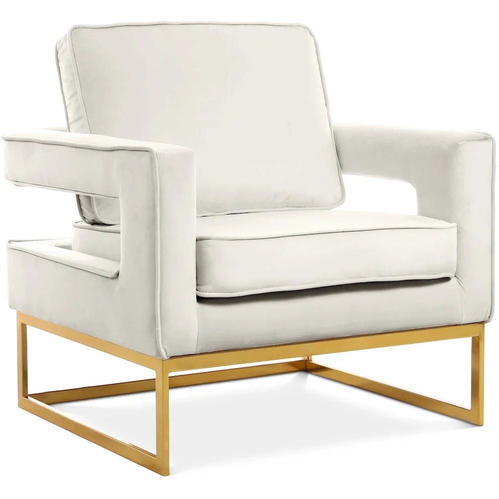 Noah Cream Velvet Accent Chair with Gold Iron Base - Love All Things Home