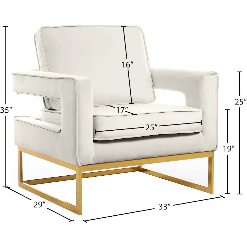 Noah Cream Velvet Accent Chair with Gold Iron Base - Love All Things Home
