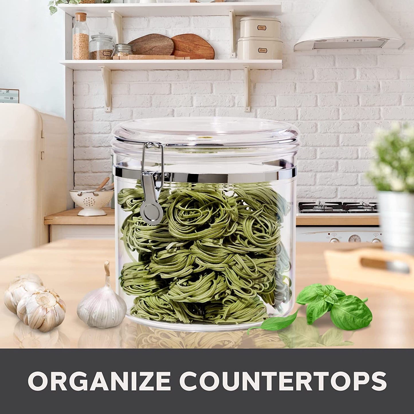 Oggi Jumbo Clear Canister with Clamp Lid, 150 Oz - Airtight Food Storage Container, for Kitchen & Pantry Storage of Bulk, Dry Foods Including Pasta, Flour, Sugar, Coffee, Rice, Tea, Spices & Herbs - Love All Things Home