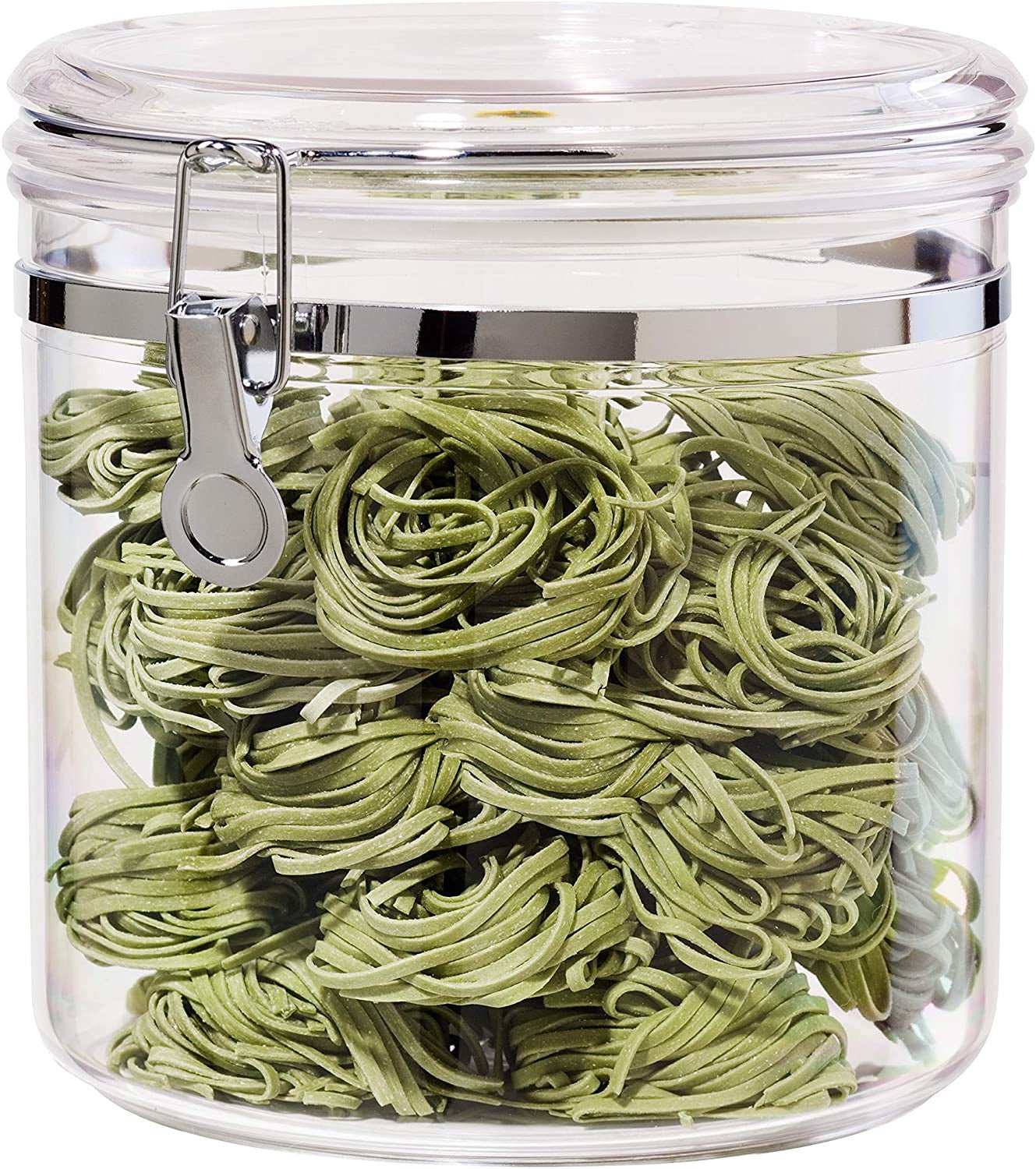 Oggi Jumbo Clear Canister with Clamp Lid, 150 Oz - Airtight Food Storage Container, for Kitchen & Pantry Storage of Bulk, Dry Foods Including Pasta, Flour, Sugar, Coffee, Rice, Tea, Spices & Herbs - Love All Things Home