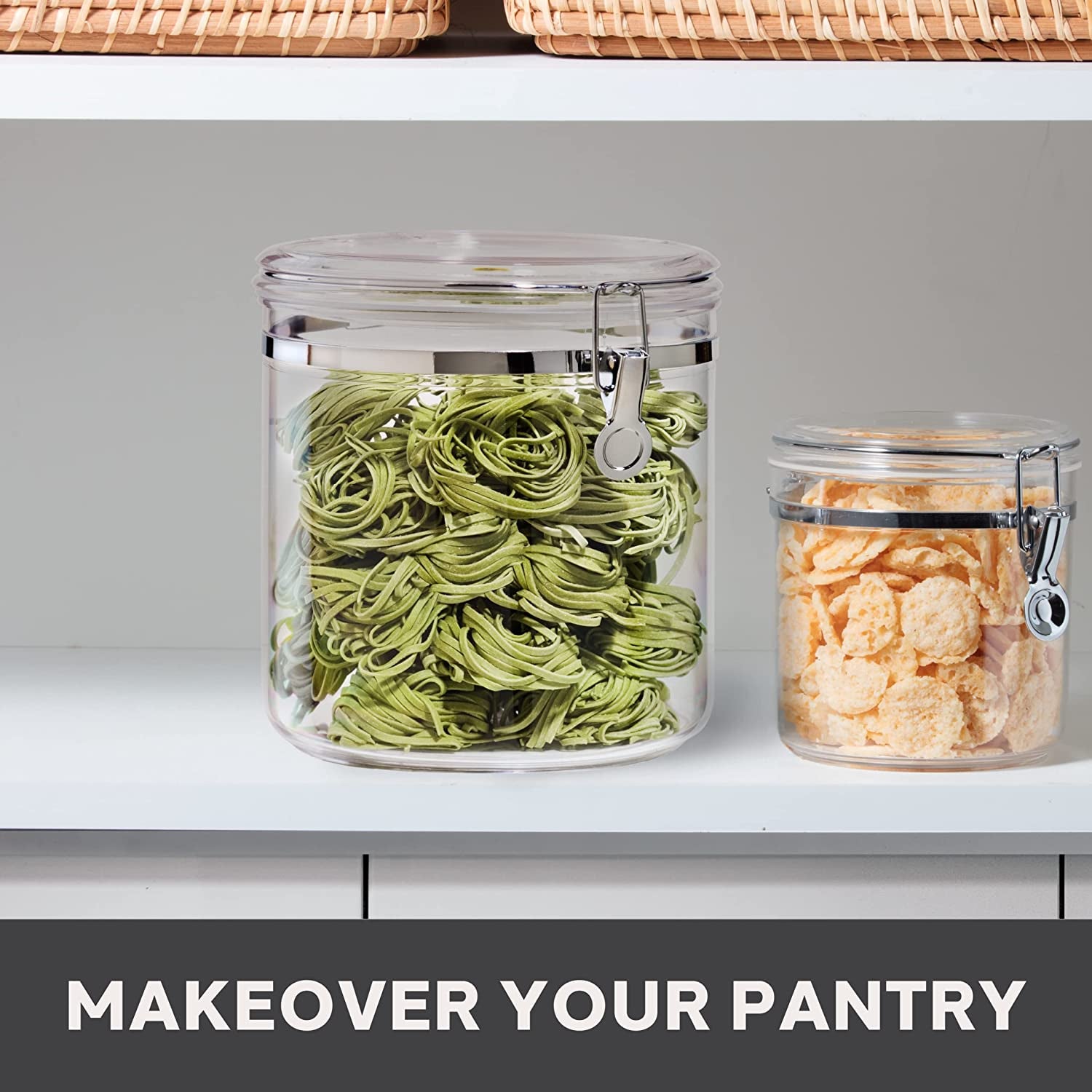 Oggi Jumbo Clear Canister with Clamp Lid, 150 Oz - Airtight Food Storage Container, for Kitchen & Pantry Storage of Bulk, Dry Foods Including Pasta, Flour, Sugar, Coffee, Rice, Tea, Spices & Herbs - Love All Things Home