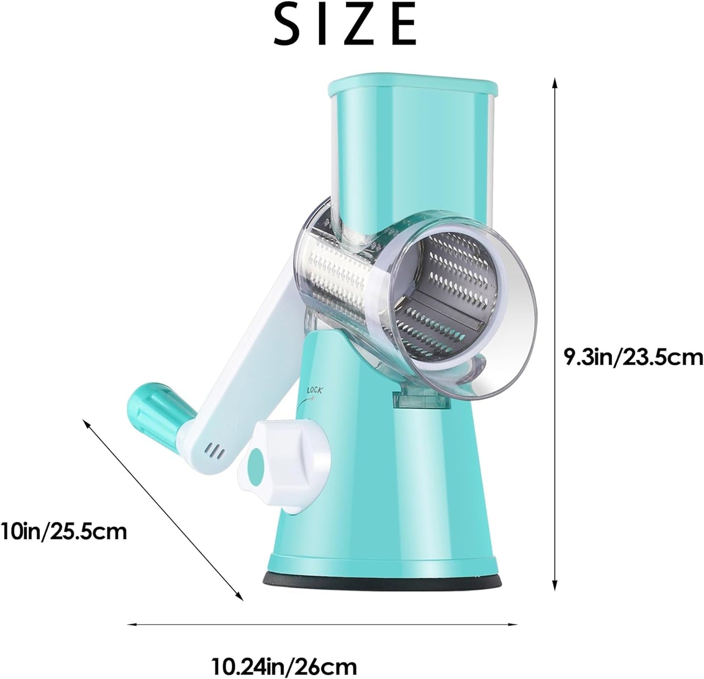 Ourokhome Rotary Cheese Grater Hand Crank, Kitchen Shredder Speed Mandolin Slicer Nut Grinder with Handle and Drum Blades for Cheese, Vegetable, Walnut, Chocolate, Potato, Carrot, 3 Blades, Blue - Love All Things Home