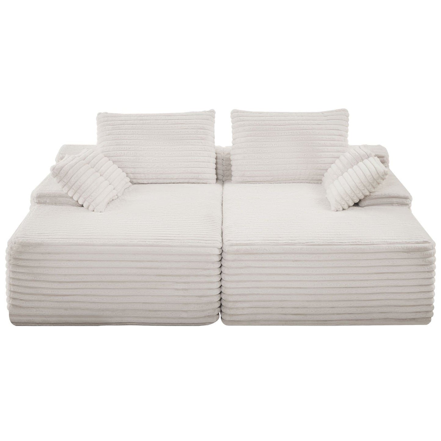 Oversized Double Chaise Lounge 82.7 in Corduroy Sectional Loveseat Sofa Beige - Love All Things Home