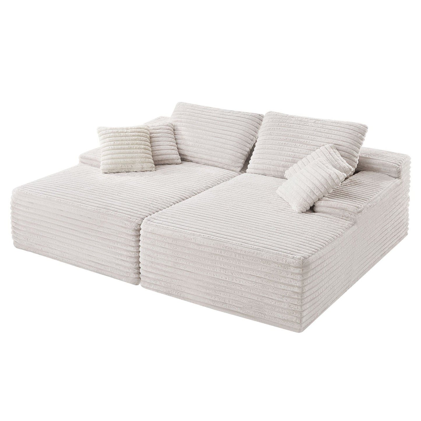 Oversized Double Chaise Lounge 82.7 in Corduroy Sectional Loveseat Sofa Beige - Love All Things Home
