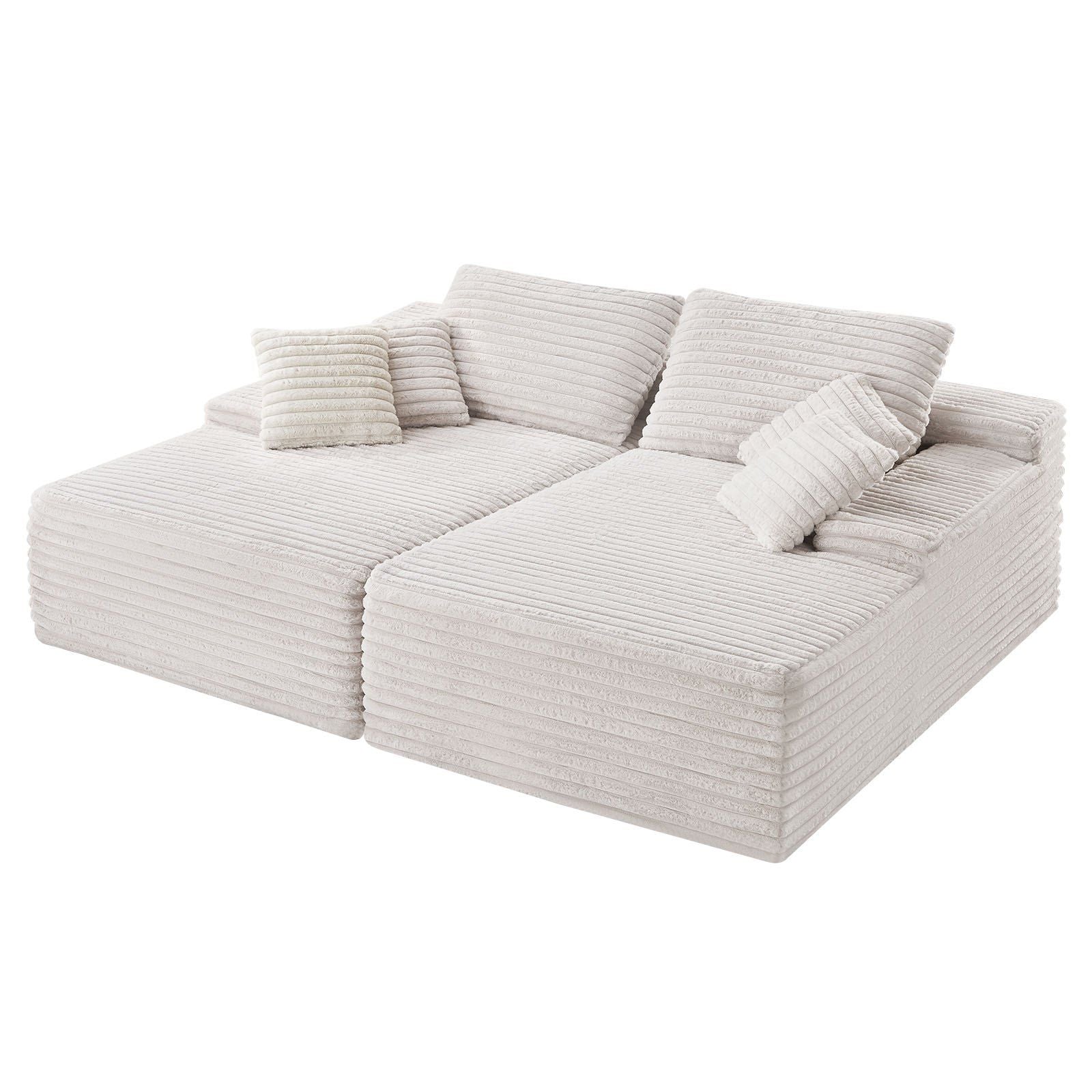 Oversized Double Chaise Lounge 82.7 in Corduroy Sectional Loveseat Sofa Beige - Love All Things Home