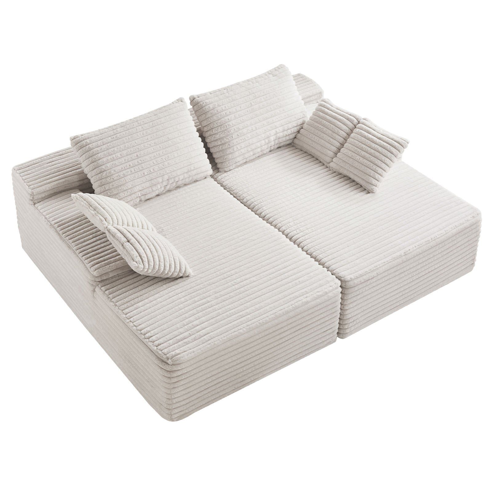 Oversized Double Chaise Lounge 82.7 in Corduroy Sectional Loveseat Sofa Beige - Love All Things Home