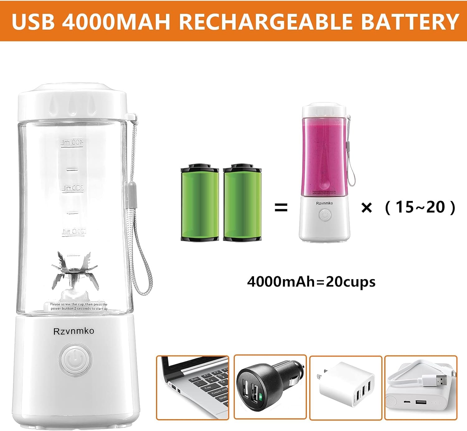 Portable Blender, Personal Size Blender Smoothie Maker Blender, Personal Smoothie Mixer, Usb Rechargeable Smoothie Blender (WHITE) - Love All Things Home