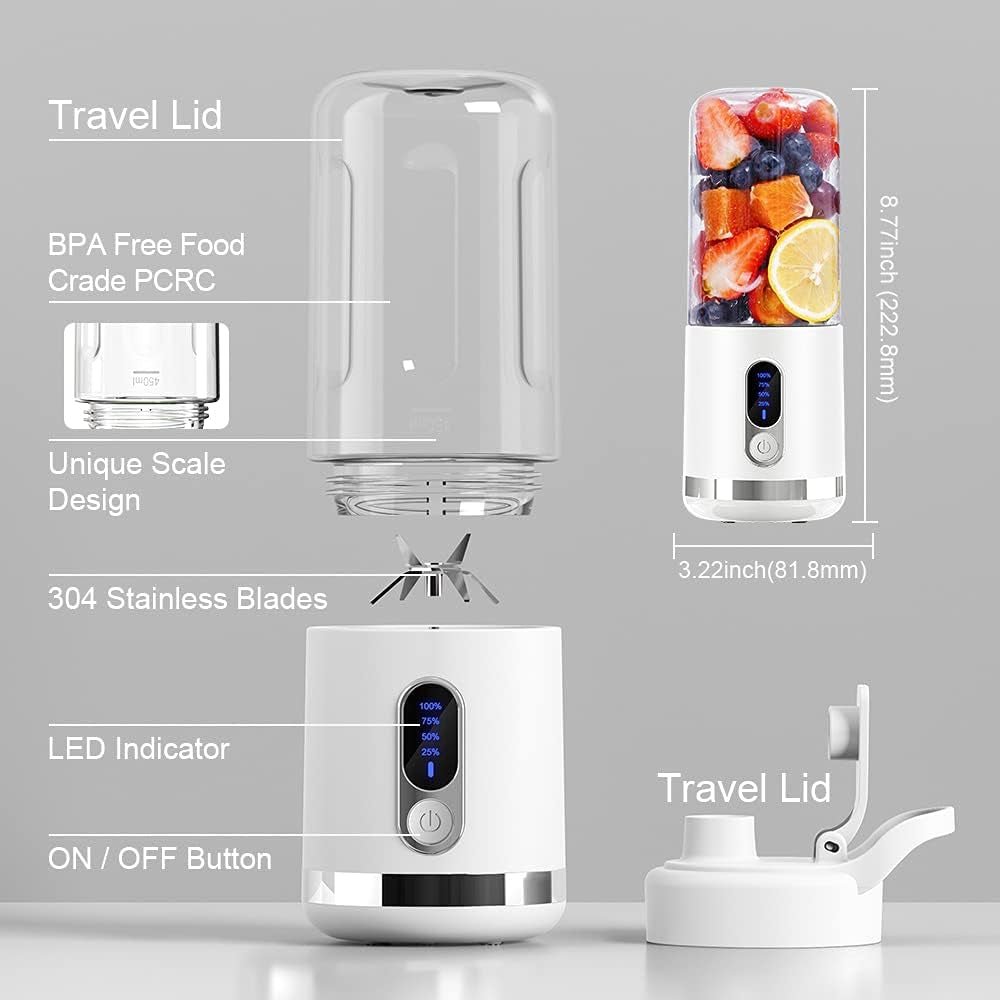 Portable Blender, Smart LCD Display Personal Size Blender USB Rechargeable for Shakes and Smoothies, 15.2Oz Fruit Juice Mixer with Six Blades, Mini Blender to Go Sports,Travel, Office, Gym - Love All Things Home