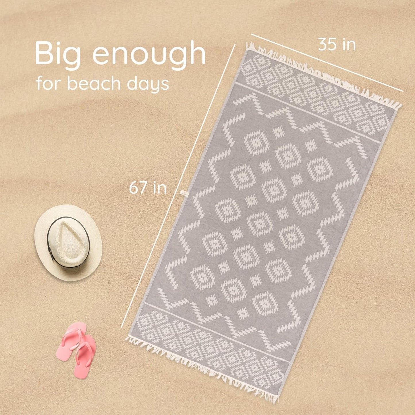 Premium Turkish Beach Towel – 35"X67" Lightweight Quick Dry Towel – 100% Cotton Sand - Free Turkish Towels – Vintage Dark Grey - Love All Things Home