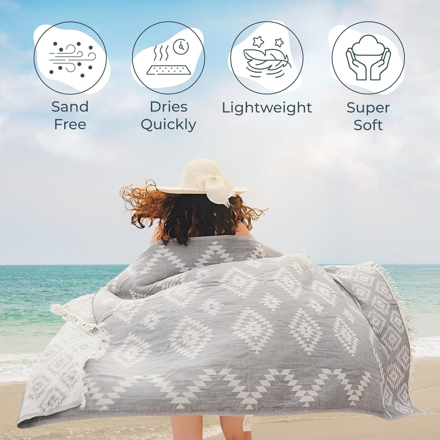Premium Turkish Beach Towel – 35"X67" Lightweight Quick Dry Towel – 100% Cotton Sand - Free Turkish Towels – Vintage Dark Grey - Love All Things Home