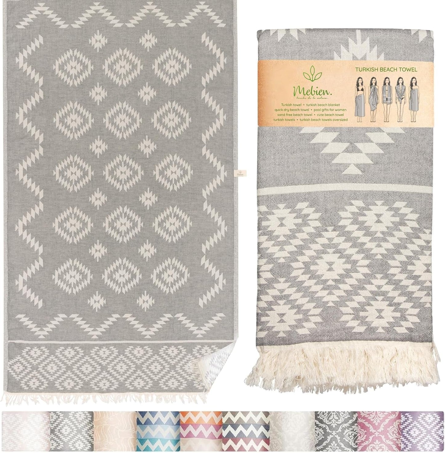 Premium Turkish Beach Towel – 35"X67" Lightweight Quick Dry Towel – 100% Cotton Sand - Free Turkish Towels – Vintage Dark Grey - Love All Things Home