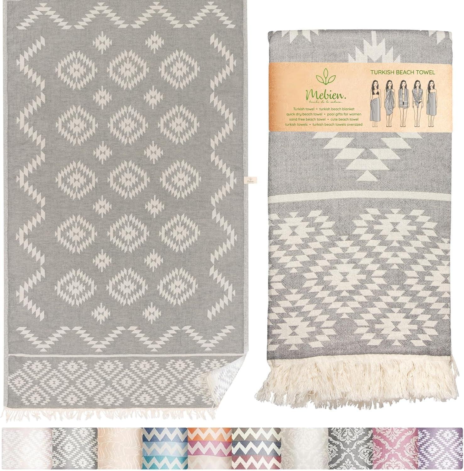 Premium Turkish Beach Towel – 35"X67" Lightweight Quick Dry Towel – 100% Cotton Sand - Free Turkish Towels – Vintage Dark Grey - Love All Things Home