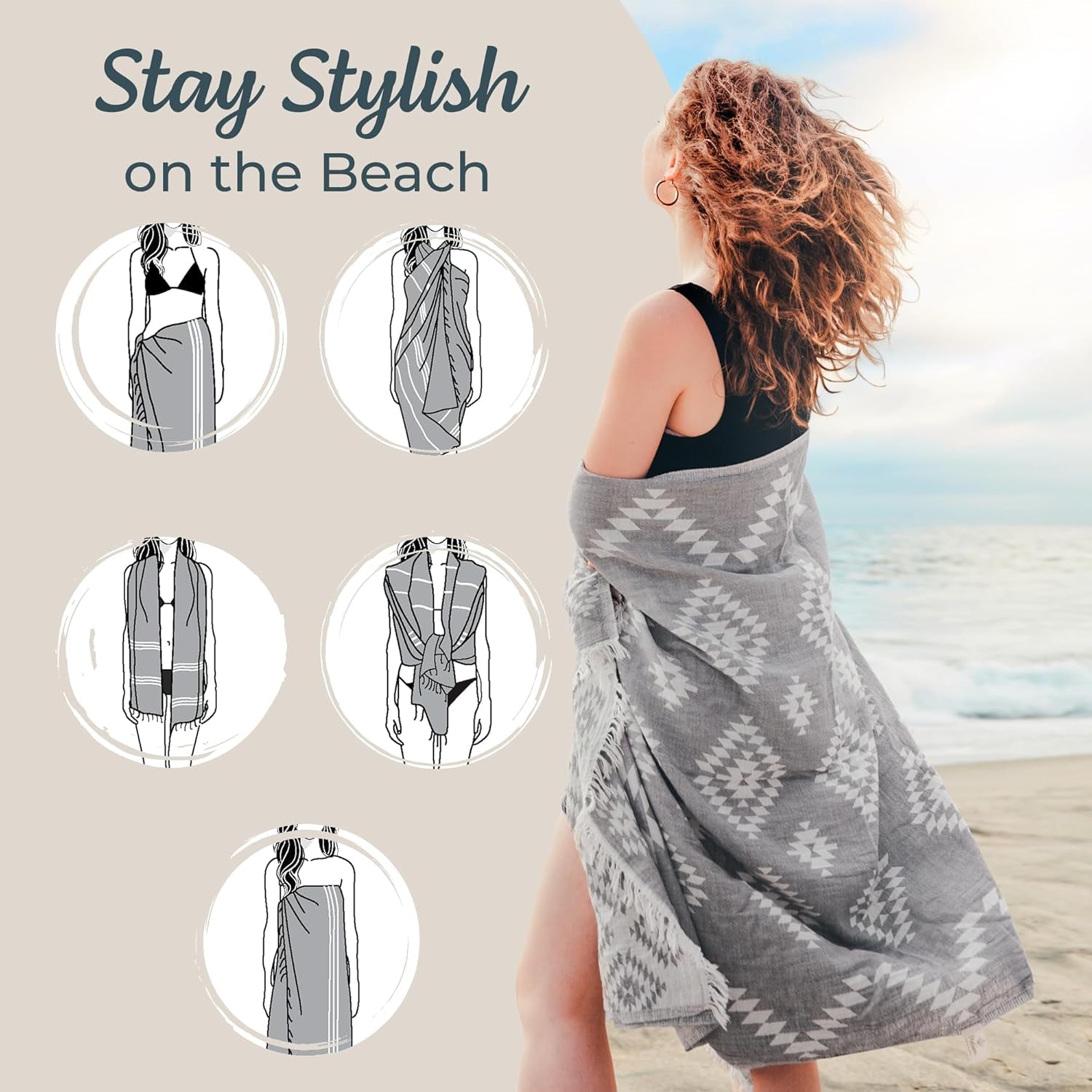 Premium Turkish Beach Towel – 35"X67" Lightweight Quick Dry Towel – 100% Cotton Sand - Free Turkish Towels – Vintage Dark Grey - Love All Things Home