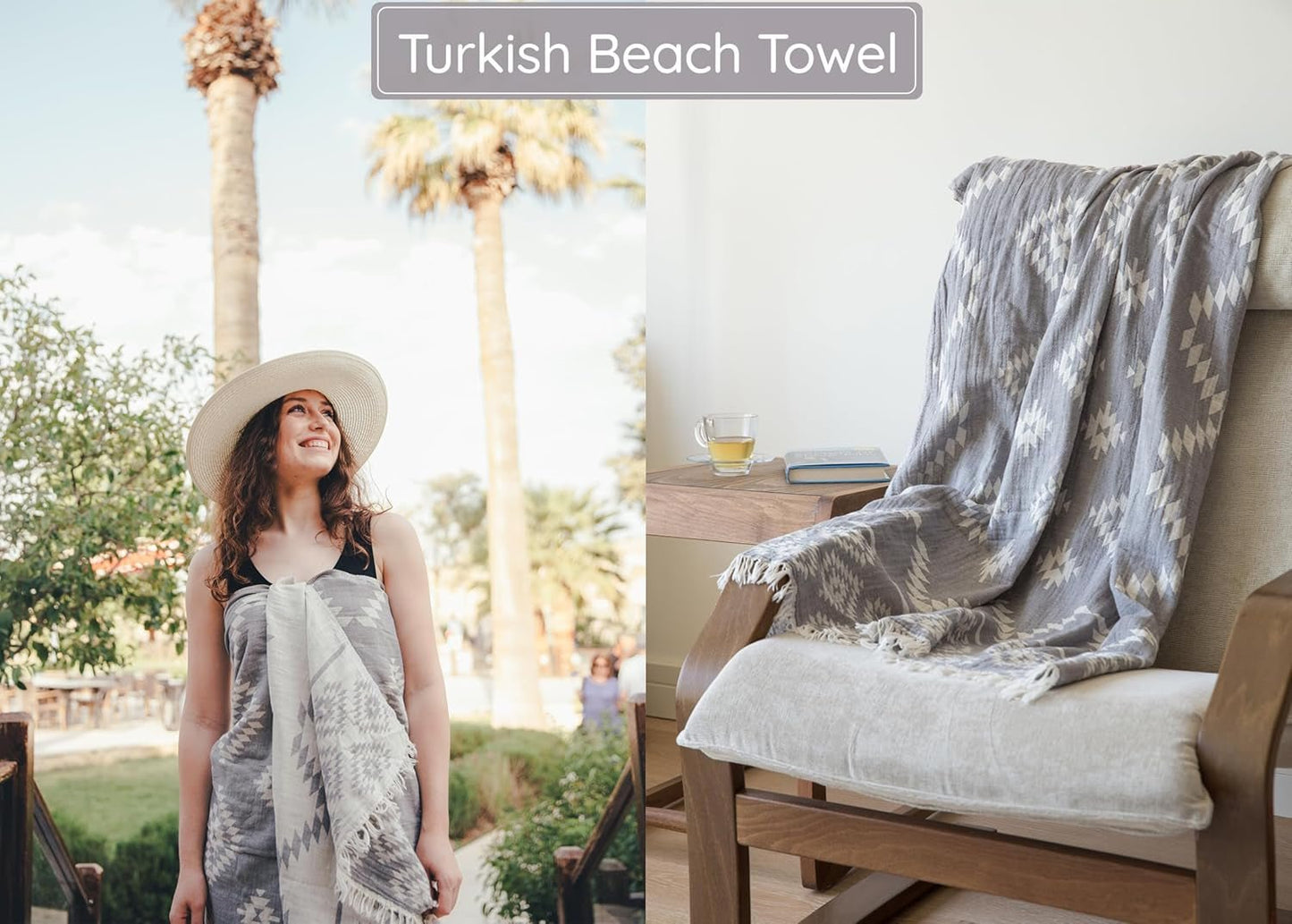 Premium Turkish Beach Towel – 35"X67" Lightweight Quick Dry Towel – 100% Cotton Sand - Free Turkish Towels – Vintage Dark Grey - Love All Things Home