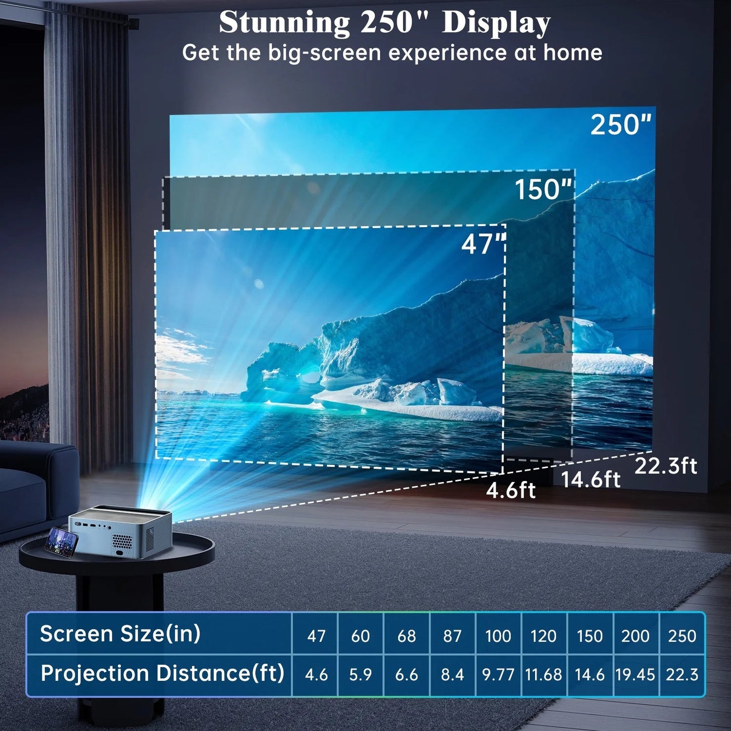 Projector w/ Wifi Bluetooth, 4K Support Native 1080P Projector, 15000LM Full HD Video Projector, LCD - Love All Things Home