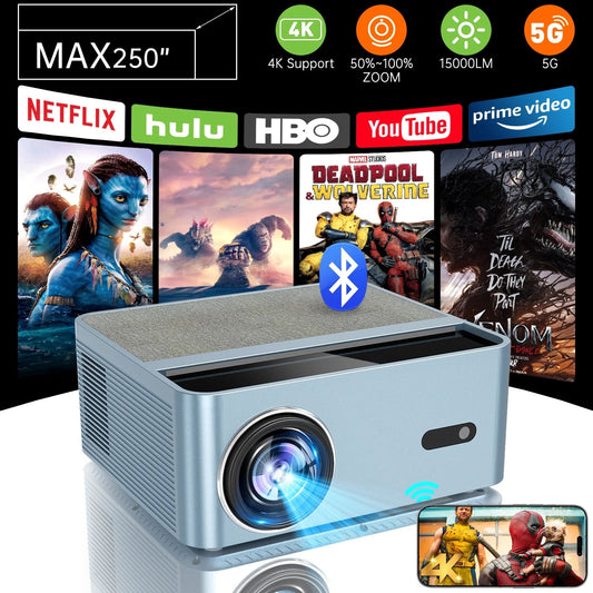 Projector w/ Wifi Bluetooth, 4K Support Native 1080P Projector, 15000LM Full HD Video Projector, LCD - Love All Things Home
