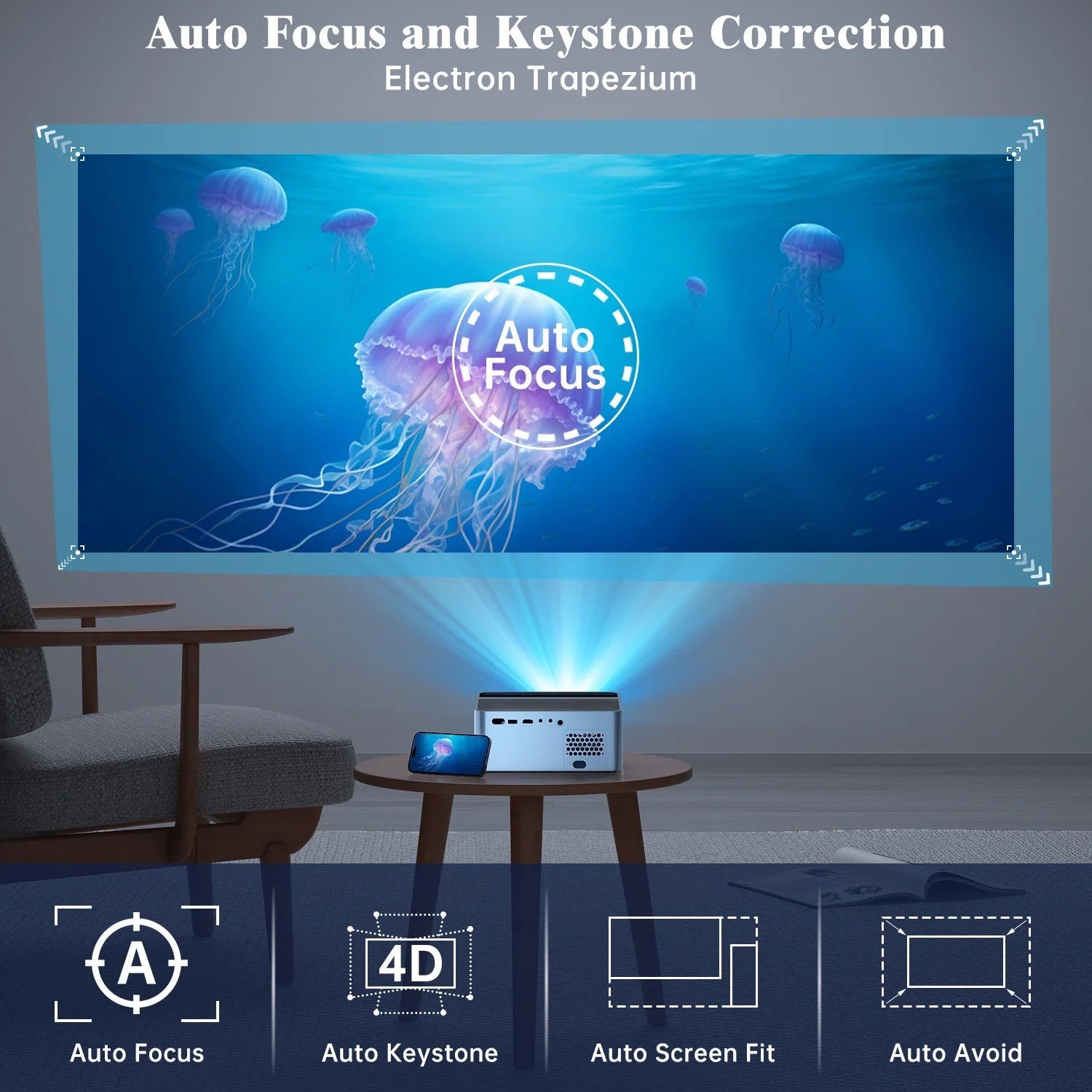 Projector w/ Wifi Bluetooth, 4K Support Native 1080P Projector, 15000LM Full HD Video Projector, LCD - Love All Things Home