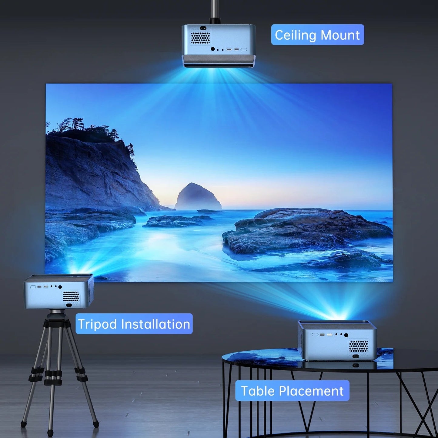 Projector w/ Wifi Bluetooth, 4K Support Native 1080P Projector, 15000LM Full HD Video Projector, LCD - Love All Things Home