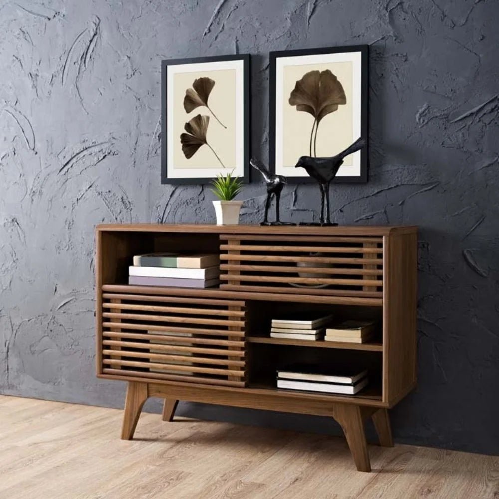 Render Modern Style Particleboard Wood Display Stand in Walnut - Love All Things Home