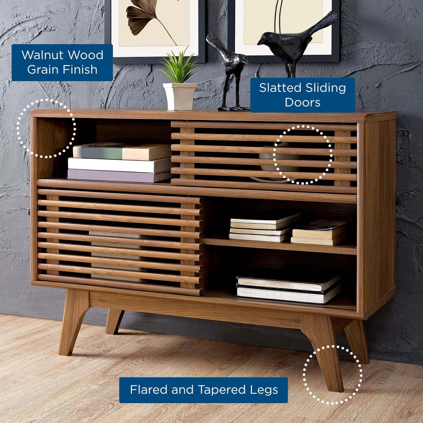 Render Modern Style Particleboard Wood Display Stand in Walnut - Love All Things Home