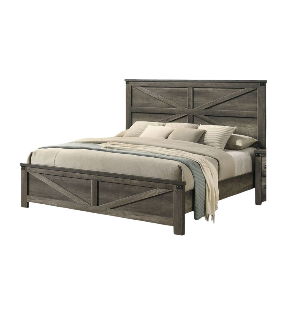 Rustic Gray 3pc Set Eastern King Size Bed 2x Nightstands Unique Design Headboard Bedroom Furniture Metal Accents - Love All Things Home