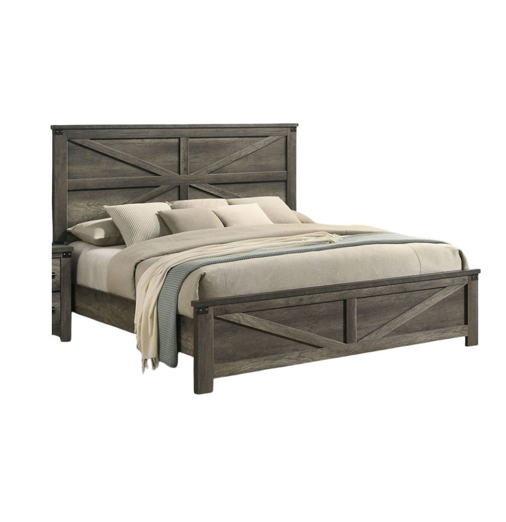 Rustic Gray 3pc Set Eastern King Size Bed 2x Nightstands Unique Design Headboard Bedroom Furniture Metal Accents - Love All Things Home