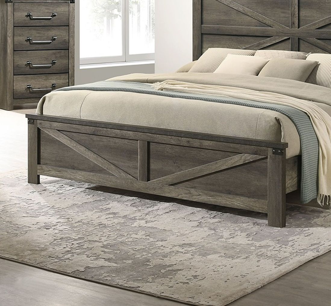 Rustic Gray 3pc Set Eastern King Size Bed 2x Nightstands Unique Design Headboard Bedroom Furniture Metal Accents - Love All Things Home