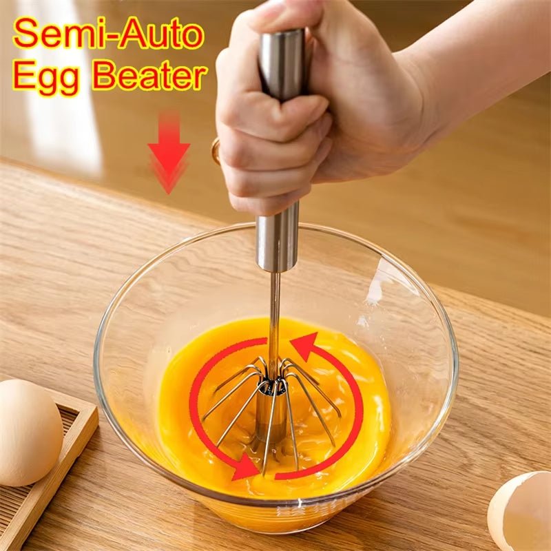 Semi Automatic Mixer Manual Self Turning Stainless Steel Easy Whisk Hand Blender - Love All Things Home
