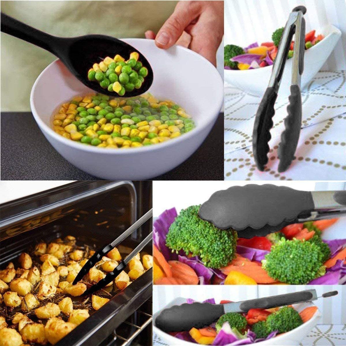 Silicone Kitchen Utensil Set, Heat - Resistant Non - Stick Silicone Cooking Gadgets Tools (Black Holder) - Love All Things Home