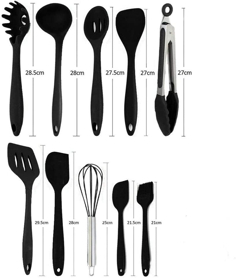 Silicone Kitchen Utensil Set, Heat - Resistant Non - Stick Silicone Cooking Gadgets Tools (Black Holder) - Love All Things Home