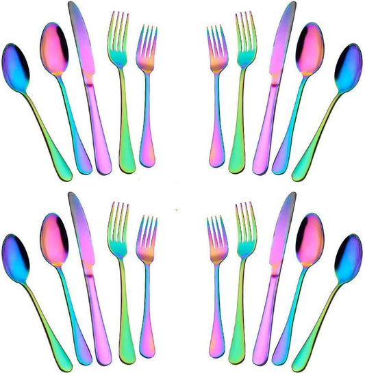 Silverware Set,20 - Piece Stainless Steel Flatware Set,Tableware Set,Dinnerware Set Service for 4 (Rainbow Multicolor） - Love All Things Home