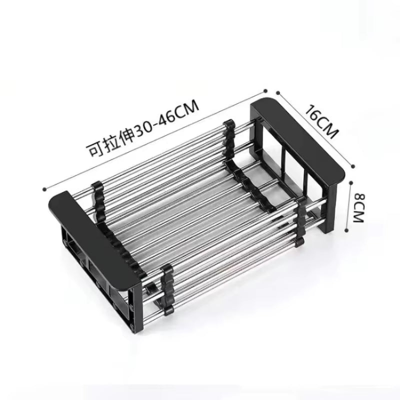 Stainless Steel Kitchen Sink Drain Rack Extendable Dish Drying Rack Drain Basket Fruit Vegetable Washing Drainer Storage Rack - Love All Things Home