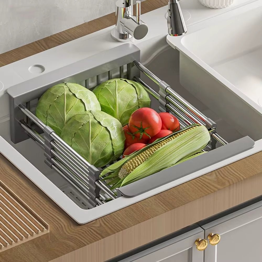 Stainless Steel Kitchen Sink Drain Rack Extendable Dish Drying Rack Drain Basket Fruit Vegetable Washing Drainer Storage Rack - Love All Things Home