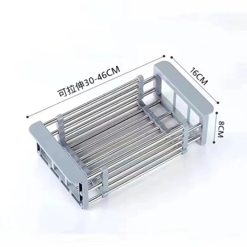 Stainless Steel Kitchen Sink Drain Rack Extendable Dish Drying Rack Drain Basket Fruit Vegetable Washing Drainer Storage Rack - Love All Things Home
