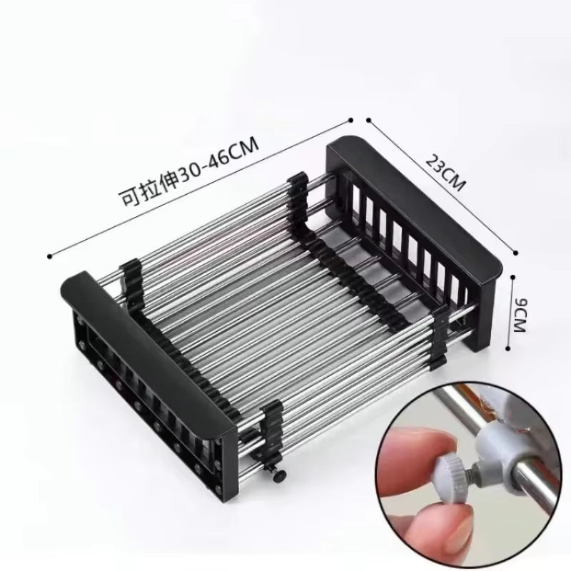 Stainless Steel Kitchen Sink Drain Rack Extendable Dish Drying Rack Drain Basket Fruit Vegetable Washing Drainer Storage Rack - Love All Things Home