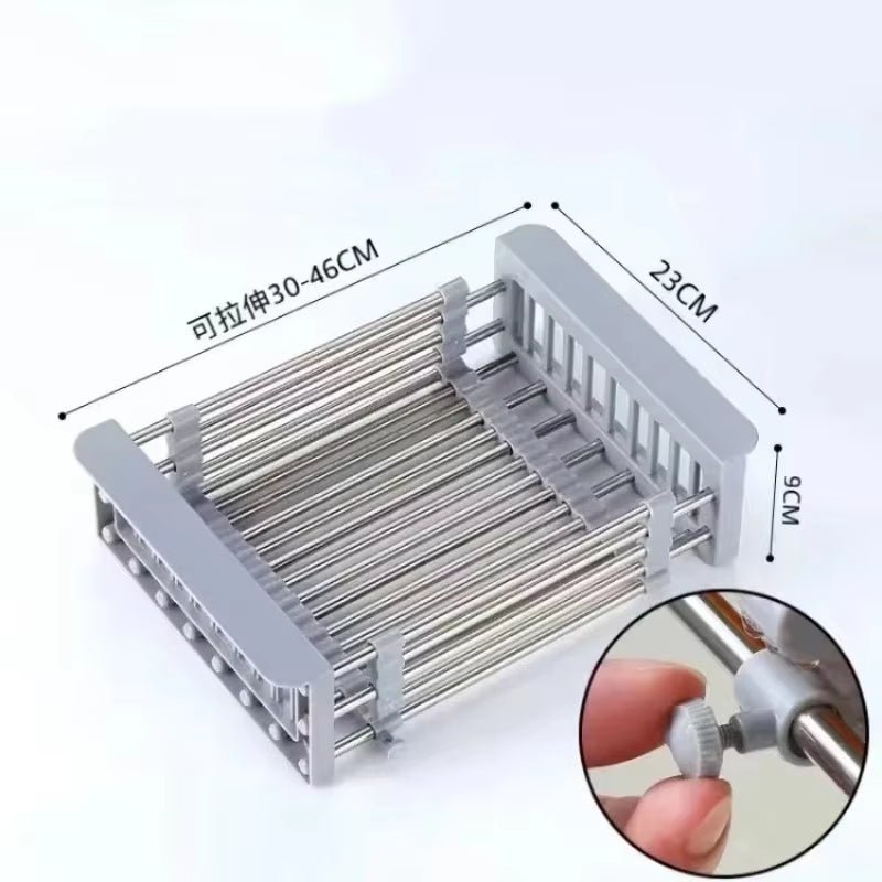 Stainless Steel Kitchen Sink Drain Rack Extendable Dish Drying Rack Drain Basket Fruit Vegetable Washing Drainer Storage Rack - Love All Things Home