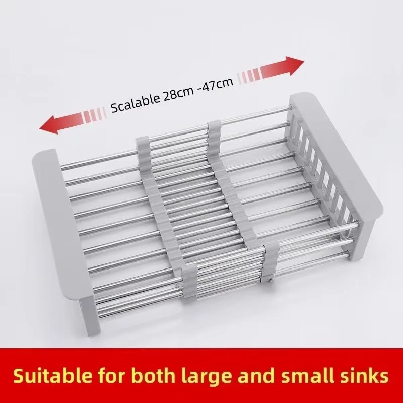 Stainless Steel Kitchen Sink Drain Rack Extendable Dish Drying Rack Drain Basket Fruit Vegetable Washing Drainer Storage Rack - Love All Things Home