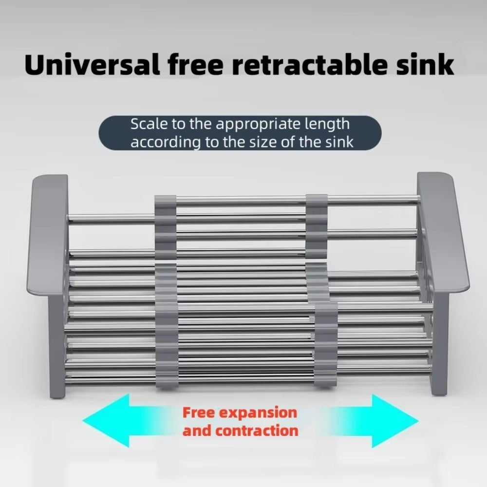Stainless Steel Kitchen Sink Drain Rack Extendable Dish Drying Rack Drain Basket Fruit Vegetable Washing Drainer Storage Rack - Love All Things Home