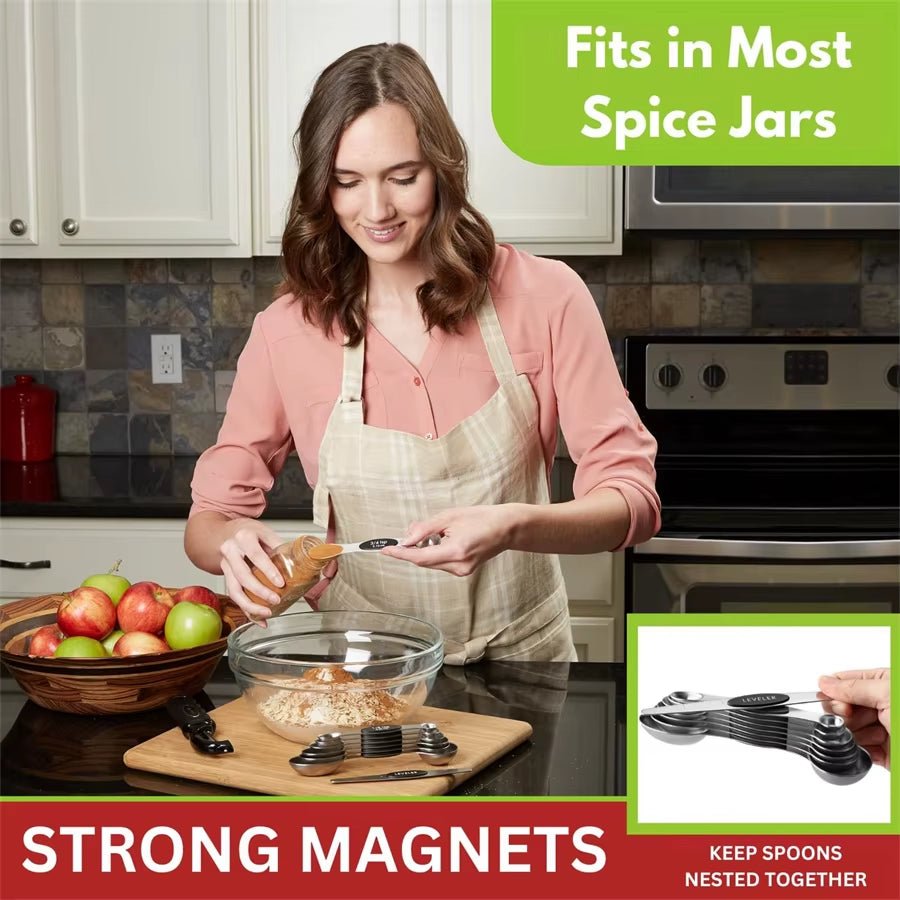 Stainless Steel Magnetic Measuring Spoons Set Heavy Duty Metal Kitchen Gadgets for Baking & Cooking, Fits in Most Kitchen Spice - Love All Things Home