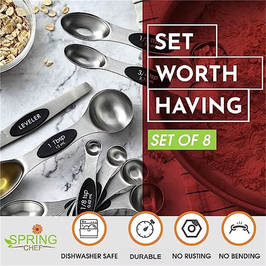 Stainless Steel Magnetic Measuring Spoons Set Heavy Duty Metal Kitchen Gadgets for Baking & Cooking, Fits in Most Kitchen Spice - Love All Things Home